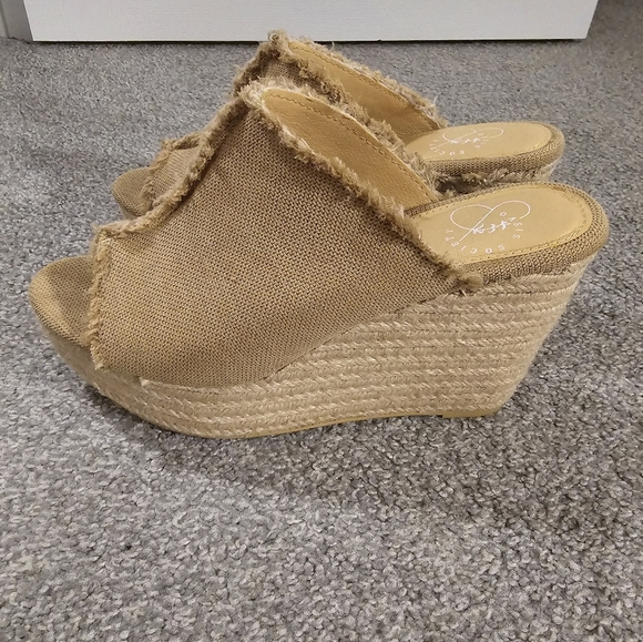 Linen Wedge Espadrilles Raw Edge Size 8.5 - Picture 6 of 9